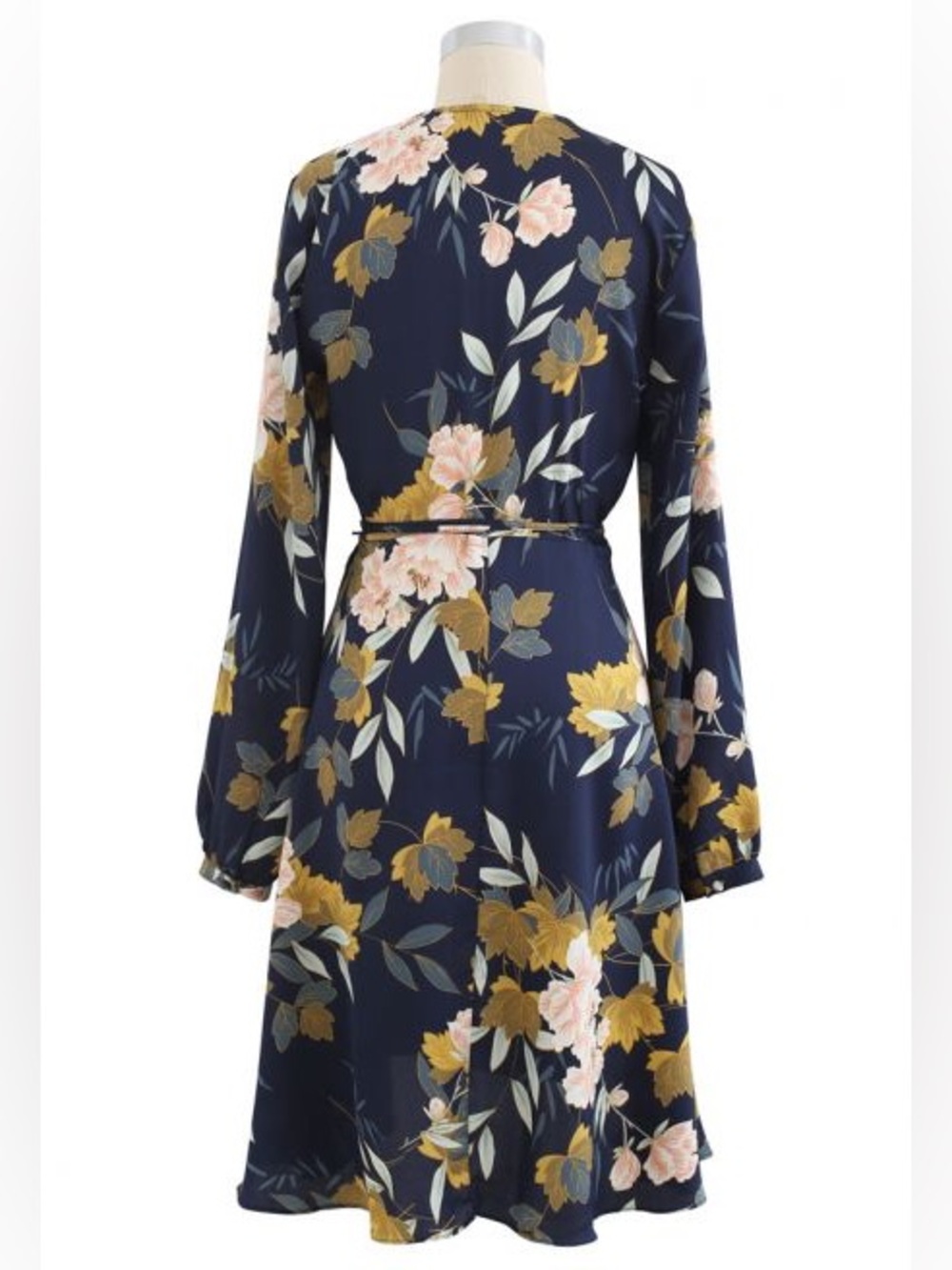 Lulus Love is Life Navy Blue Floral Print Satin Wrap Dress - Size Small - Picture 2 of 11